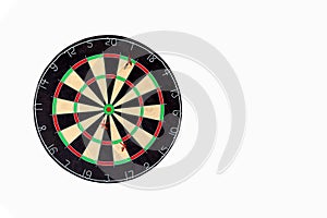 Target fail. Three arrows are not in the center of the darts on light wooden background, does not hit the aim. Concept for unsucce