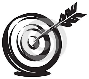 A target from the game dart with an arrow in the center. Vector monochrome illustration. Elements for design