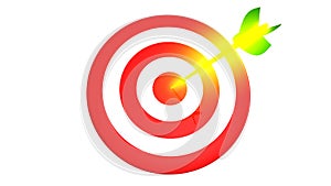 Target and a glowing golden arrows on white background, 3D illustration