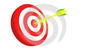 Target and a glowing golden arrows on white background, 3D illustration