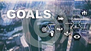 Target Goals Expectations Achievement Graphic Concept. Business development to success and growing growth.