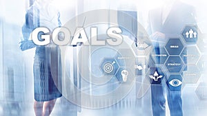 Target Goals Expectations Achievement Graphic Concept. Business development to success and growing growth
