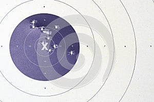 Target Gun With Bullet Holes. Classic Paper Shooting Target. Holes In Target.