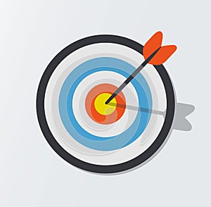 Target hit in the center by arrows. Vector icon illustration