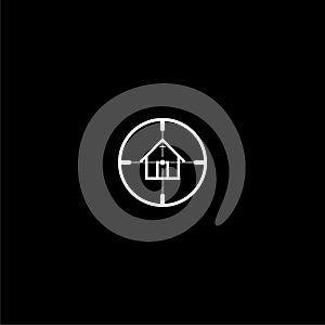 Target house icon isolated on dark background