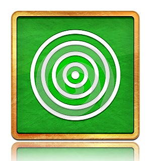 Target icon chalk board green square button slate texture wooden frame concept  on white background with shadow reflection