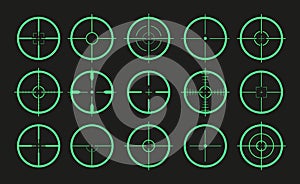 Target icon. Crosshair and aim of sniper. Sight for gun, rifle for military. Logo of periscope in army. Shot from weapon in