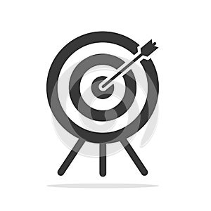 Target icon in front view with an arrow hit the center.