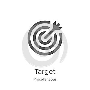 target icon vector from miscellaneous collection. Thin line target outline icon vector illustration. Outline, thin line target