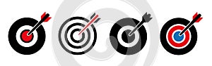 Target icons set. Goal symbol collection. Simple target with arrow. Darts icon.