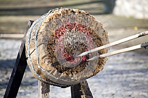 Target and javelins on medieval festival