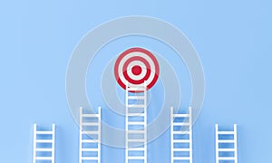 Target ladder achievement concept on blue wall studio background