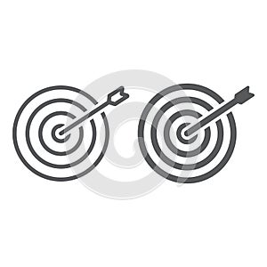 Target line and glyph icon, business and dartboard, success sign, vector graphics, a linear pattern on a white