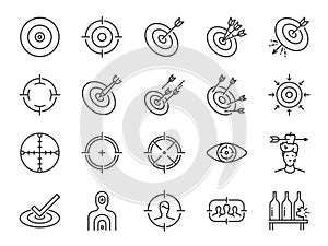 Target line icon set. Included icons as aim, goal, crosshair, shoot, shooting and more. photo