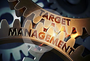 Target Management on Golden Gears. 3D Illustration.