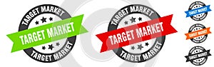 target market stamp. target market round ribbon sticker. tag