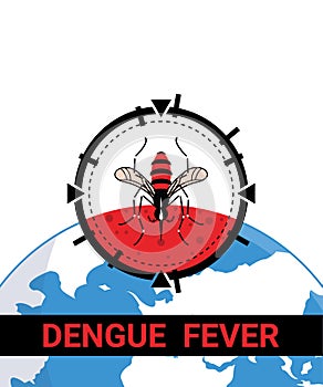 Target on mosquito. Stop malaria, zika disease or dengue fever no mosquito bite and infection concept. Warning danger sign with