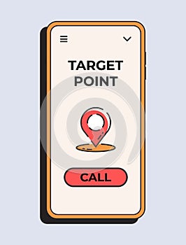 Target point app. Navigation application for mobile. Vector illustration