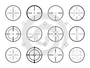 Target, sight sniper set of icons. Hunting, rifle scope, crosshair symbol. Vector illustration photo