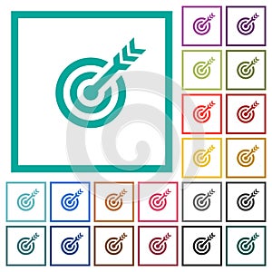 Target table with arrow flat color icons with quadrant frames