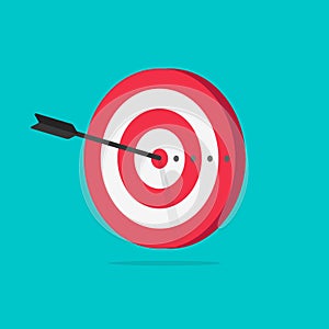 Target vector icon illustration, flat cartoon target with arrow in center of aim, idea of success goal, competition