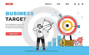 Target web page. Business strategy landing page with office workers team, focus, communication and success concept
