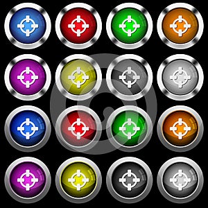 Target white icons in round glossy buttons on black background