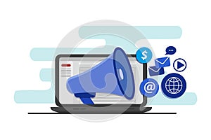 Targeting audience through digital advertising, branding, and digital media marketing, vector concept with icons. photo