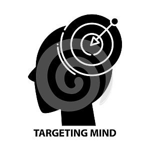 targeting mind icon, black vector sign with editable strokes, concept illustration