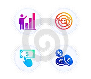 Targeting, Payment click and Graph chart icons set. Currency exchange sign. Vector