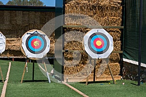 Targets for archery on green grass