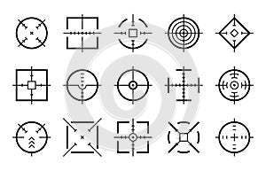 Targets destination. Aim sniper shoot focus cursor bullseye mark targeting aiming sight center game dot pointer set