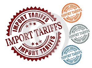 Tariff and Duty Stamp Icons, Import Regulation Grunge Vector Pack
