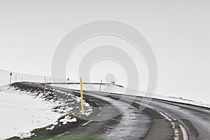 Tarmac Road East Iceland Snow and Fog