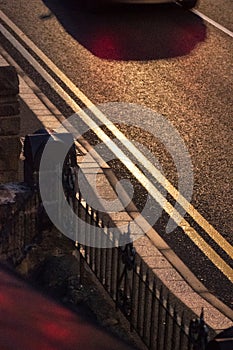 Tarmac road. High angle view. Night scene. Copy space.