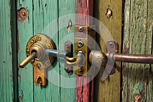 Tarnished brass bronze door lock security handle