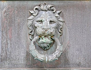 Tarnished Brass or Copper Lion head Door knob Knocker