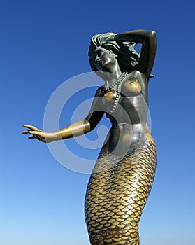 Tarnished Green Mermaid Statue