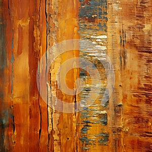 Tarnished Metal And Colored Wood Painting With Earthy Color Palette