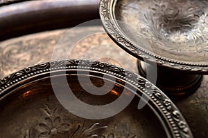 Tarnished silver dishes