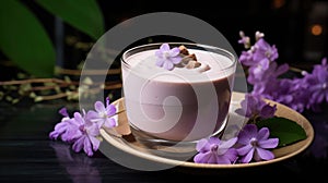 Taro Mousse. Smooth and creamy taro mousse in a glass cup