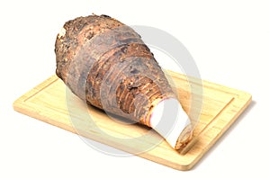 Taro puttting on .the Butcher with white background photo