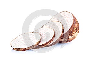 Taro root with sliced isolated on white background