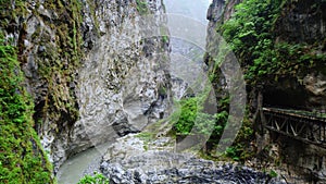 Taroko Gorge National Park in Taiwan. Beautiful Rocky Marble Canyon with Dangerous Cliffs and River. View Point near
