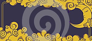 Tarot banner with crescent moon Celestial tarot frame for esoteric designs. Vector illustration