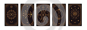 Tarot card backgrounds, back reverse side designs set. Magic esoteric ancient symbols. Mystic occult sacred celestial