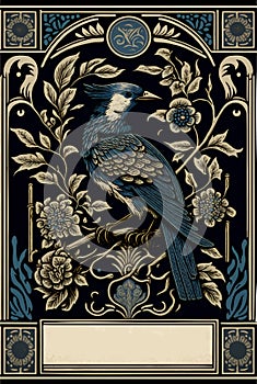 Tarot card with a Profile bearded man foliage in the middle. Astrology arcana cards or occult ritual vector illustration.