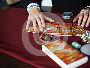 Tarot card reading fortune teller astrologer divination selected focus