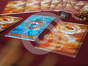 Tarot card reading wheel of fortune teller astrologer divination selected focus photo
