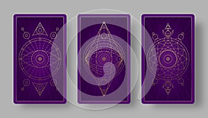 Tarot cards back set with mystical symbols.